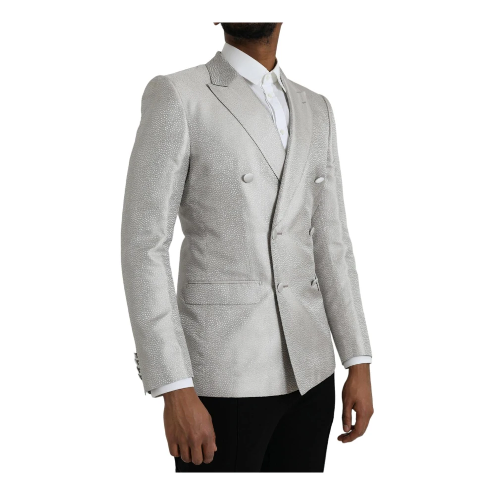 Dolce & Gabbana Zijden Double-Breasted Blazer met Open Split White Heren