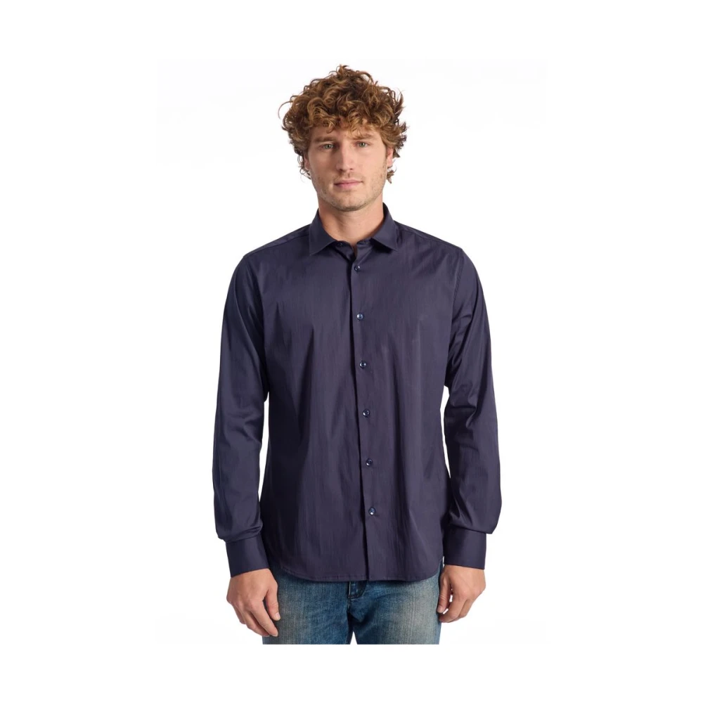 Baldinini Blauw Katoenen Overhemd Italiaanse Kraag Blue Heren