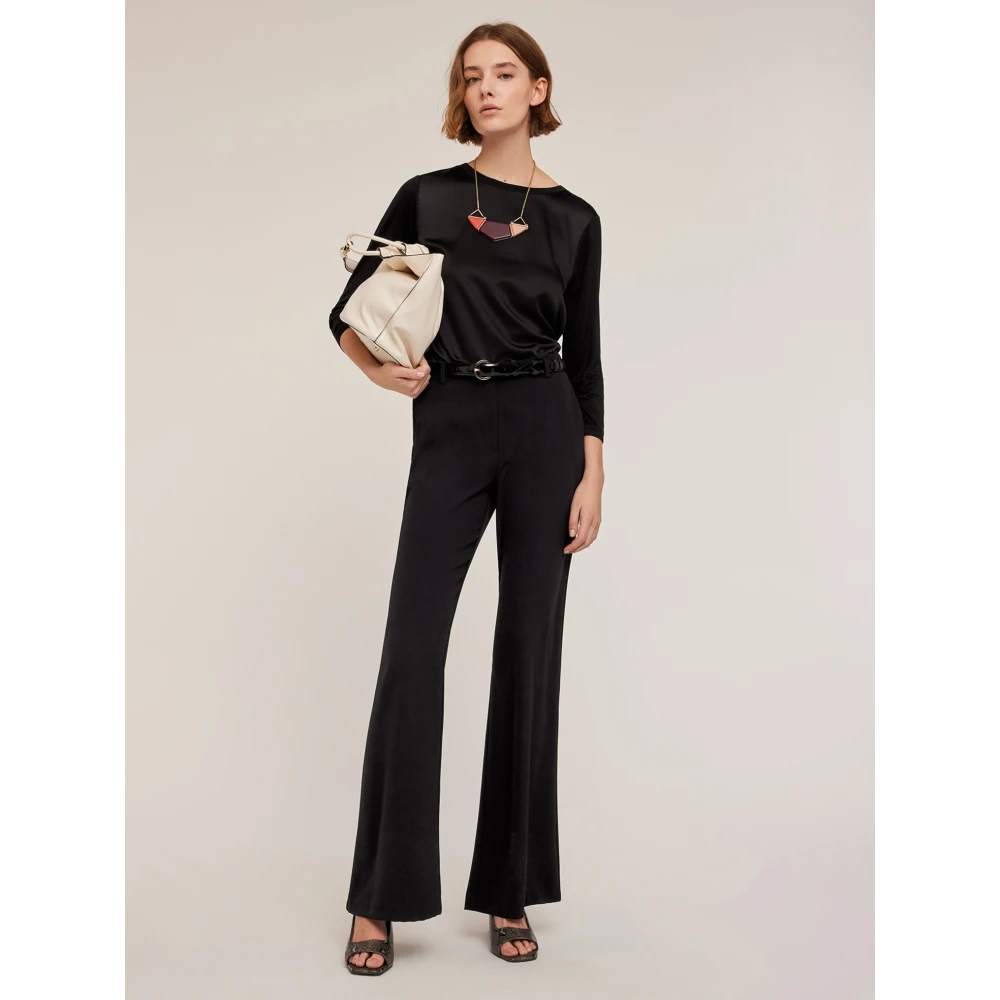 Motivi Basis T-shirt gemaakt van twee materialen Black Dames