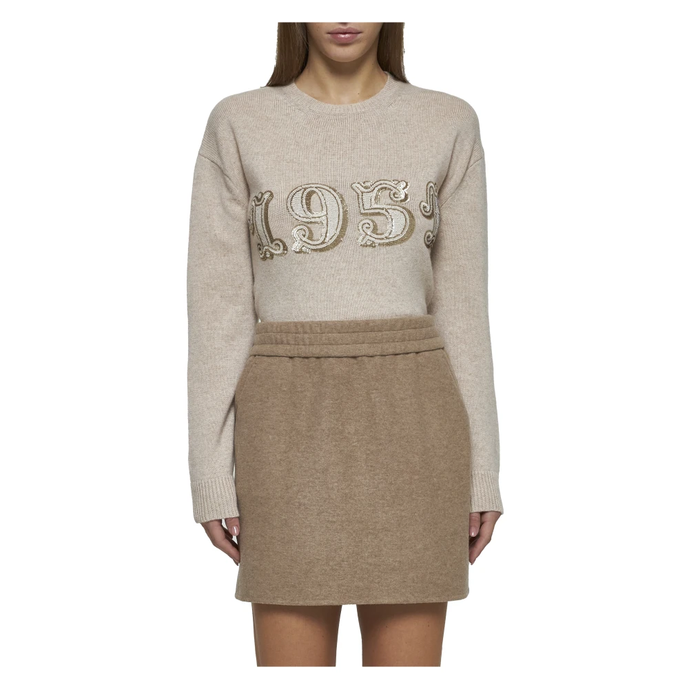 Max Mara Geborduurd Logo Wollen Minirok Brown Dames