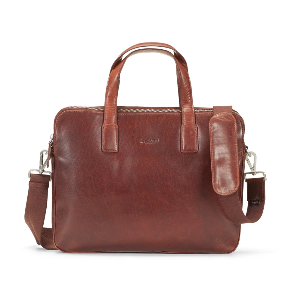 Howard London Bruin lederen laptoptas voor zakelijk gebruik Brown Heren