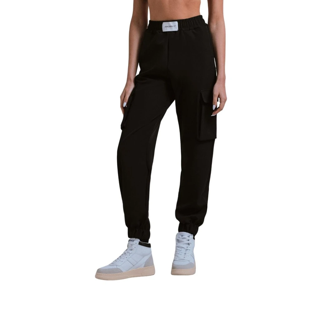 Hinnominate Zwarte technische stoffen broek met elastische taille Black Dames