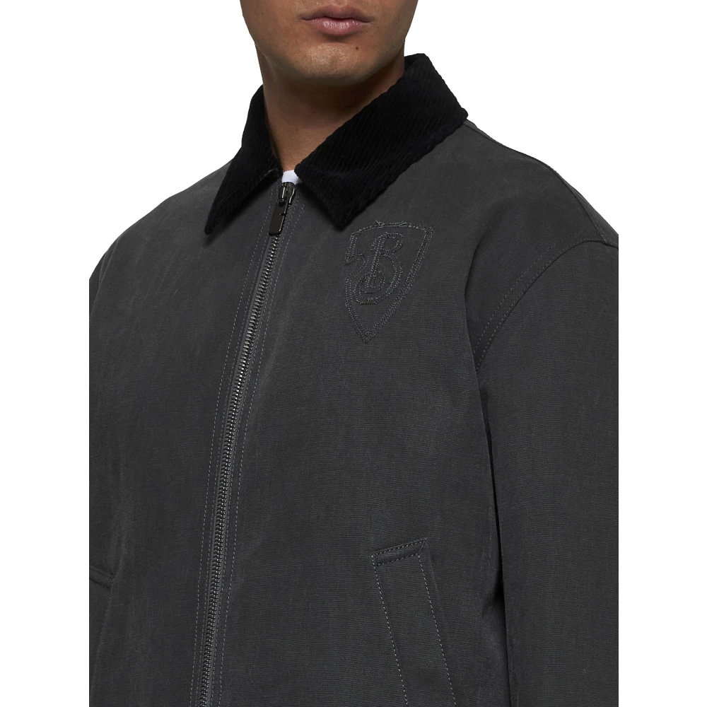 Burberry Zwarte Canvas Jas met Corduroy Kraag Black Heren