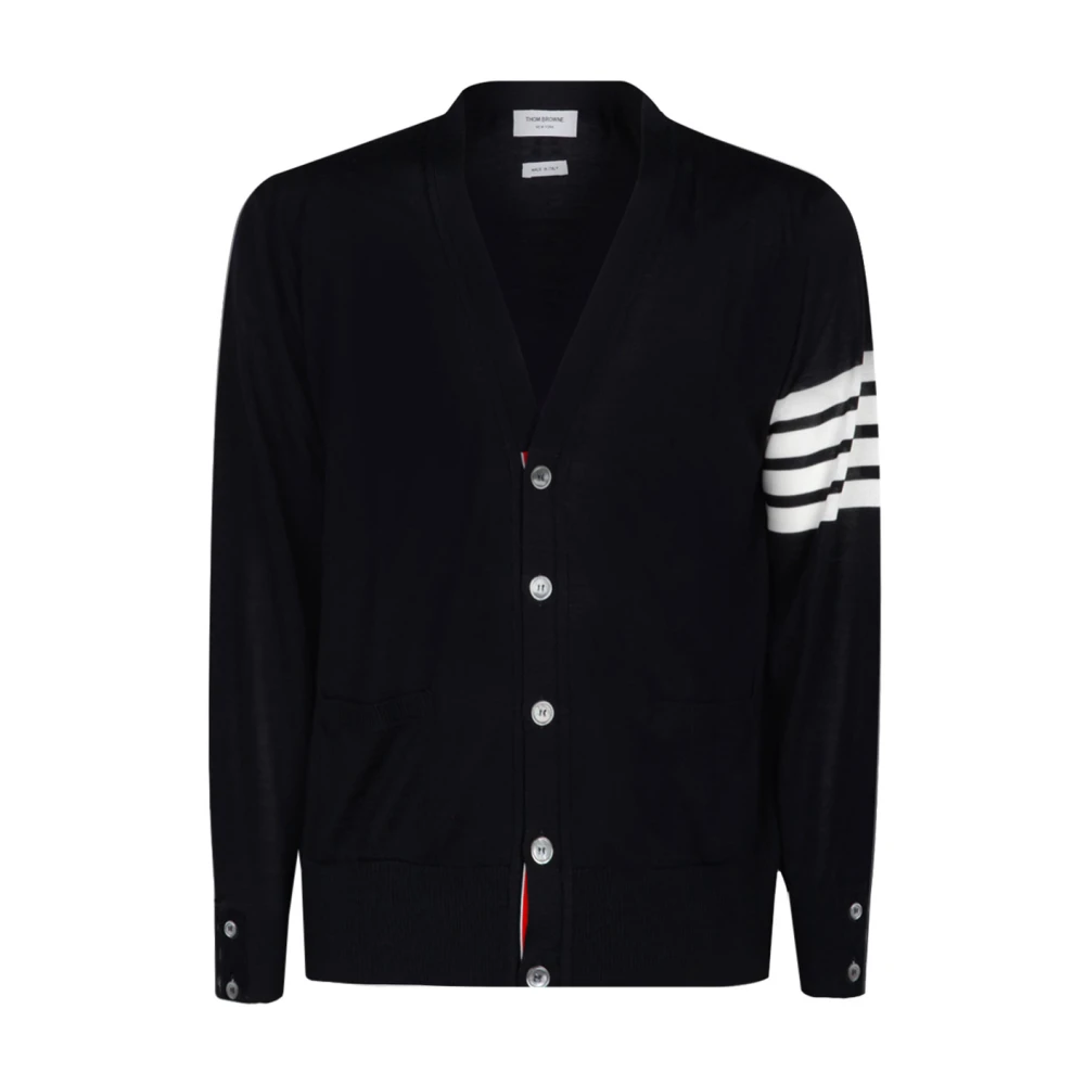 Thom Browne Men's Blue V-Neck Cardigan Jumper - Cardigans - L - Knitwear