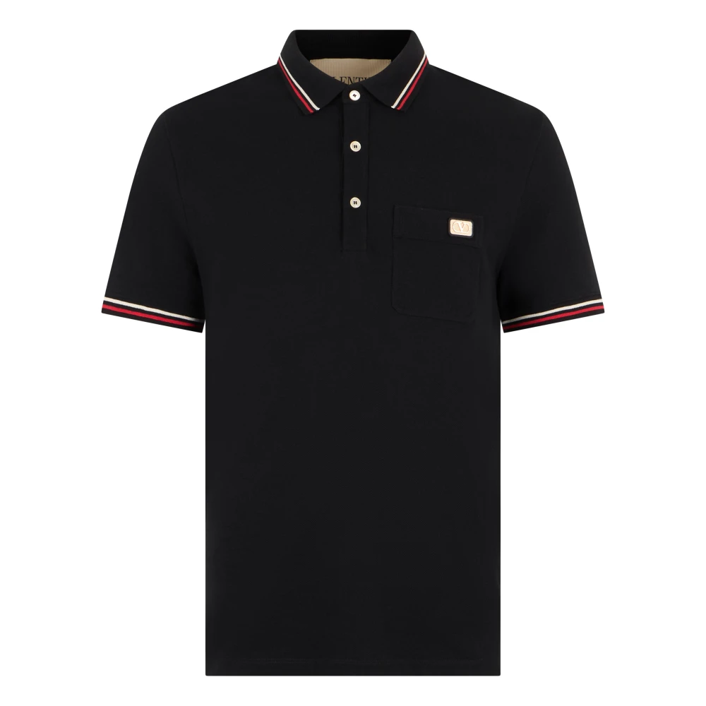 Valentino Garavani Cotton Piqué Polo Shirt With Vlogo Patch - Male - Polo Shirts - Black - M - Tops