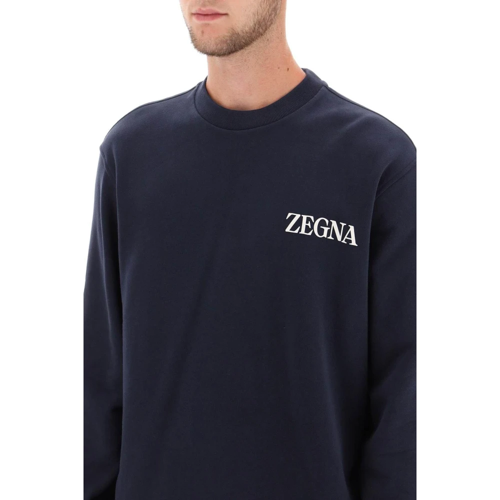 Ermenegildo Zegna Sweatshirt met Flocked Logo Blue Brown Heren