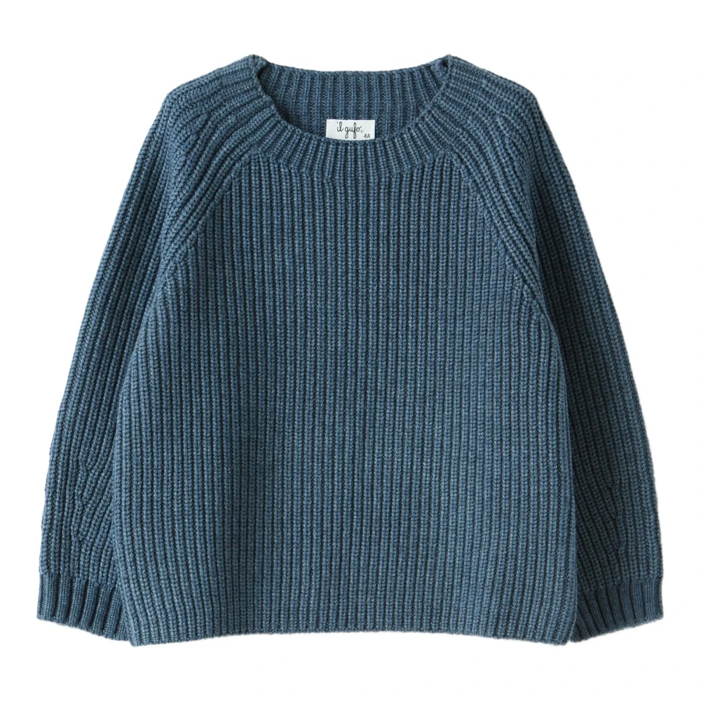 Il Gufo Girls Blue Kids Knitwear, 4 Y, Crewneck Raglan Jumper