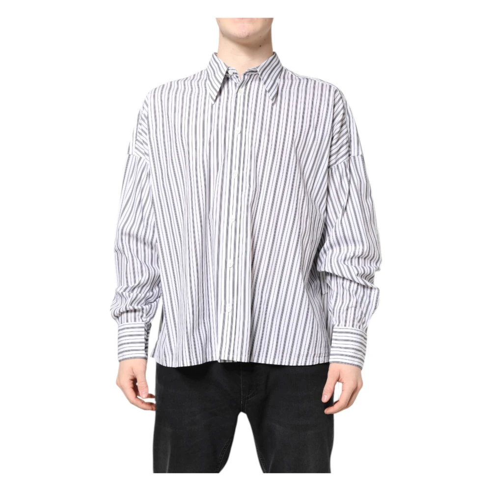 Dolce & Gabbana Men's White Casual Shirts, L, Striped Button Down Casual Shirt