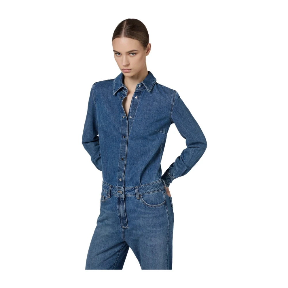 Elisabetta Franchi Blauwe Denim Jumpsuit met Zilveren Knopen Blue Dames