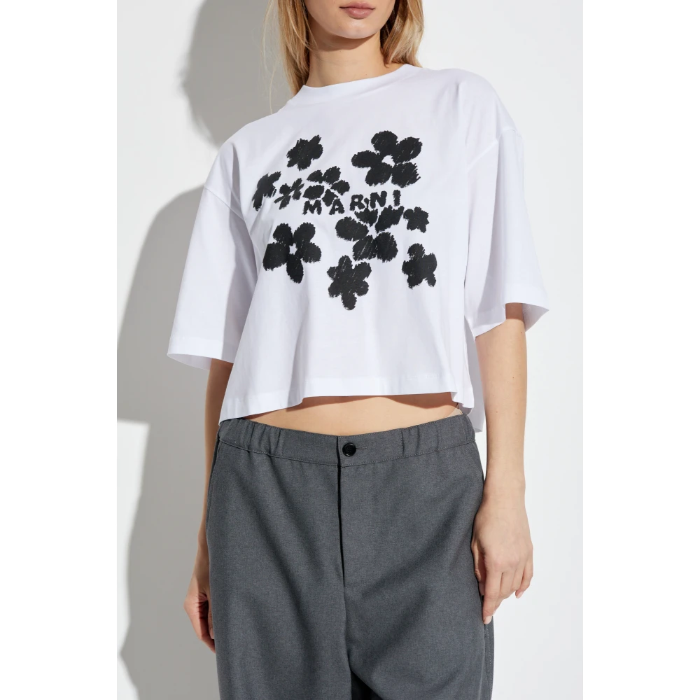 Marni T-shirt met bloemenmotief White Dames