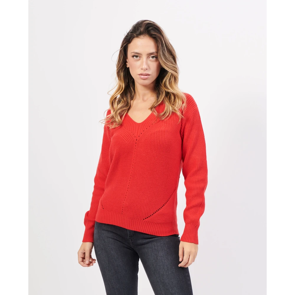 Gerry Weber Rode V-hals Gebreide Trui Red Dames