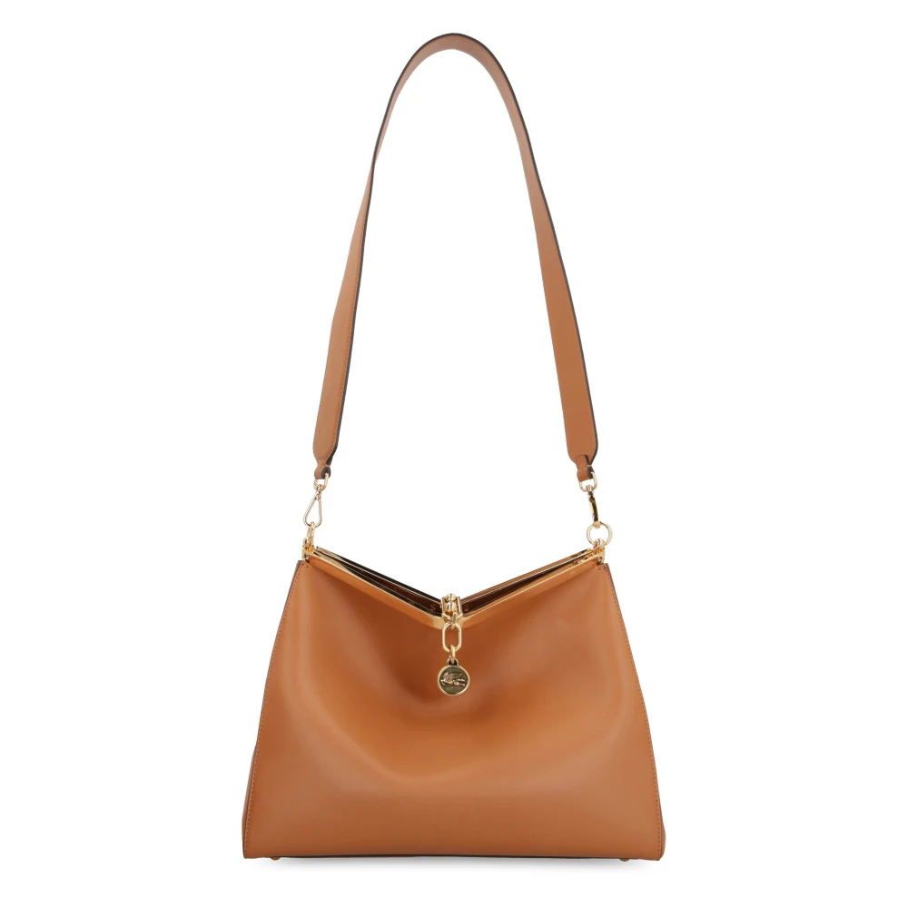 ETRO Leren schoudertas met afneembare clutch Brown Dames