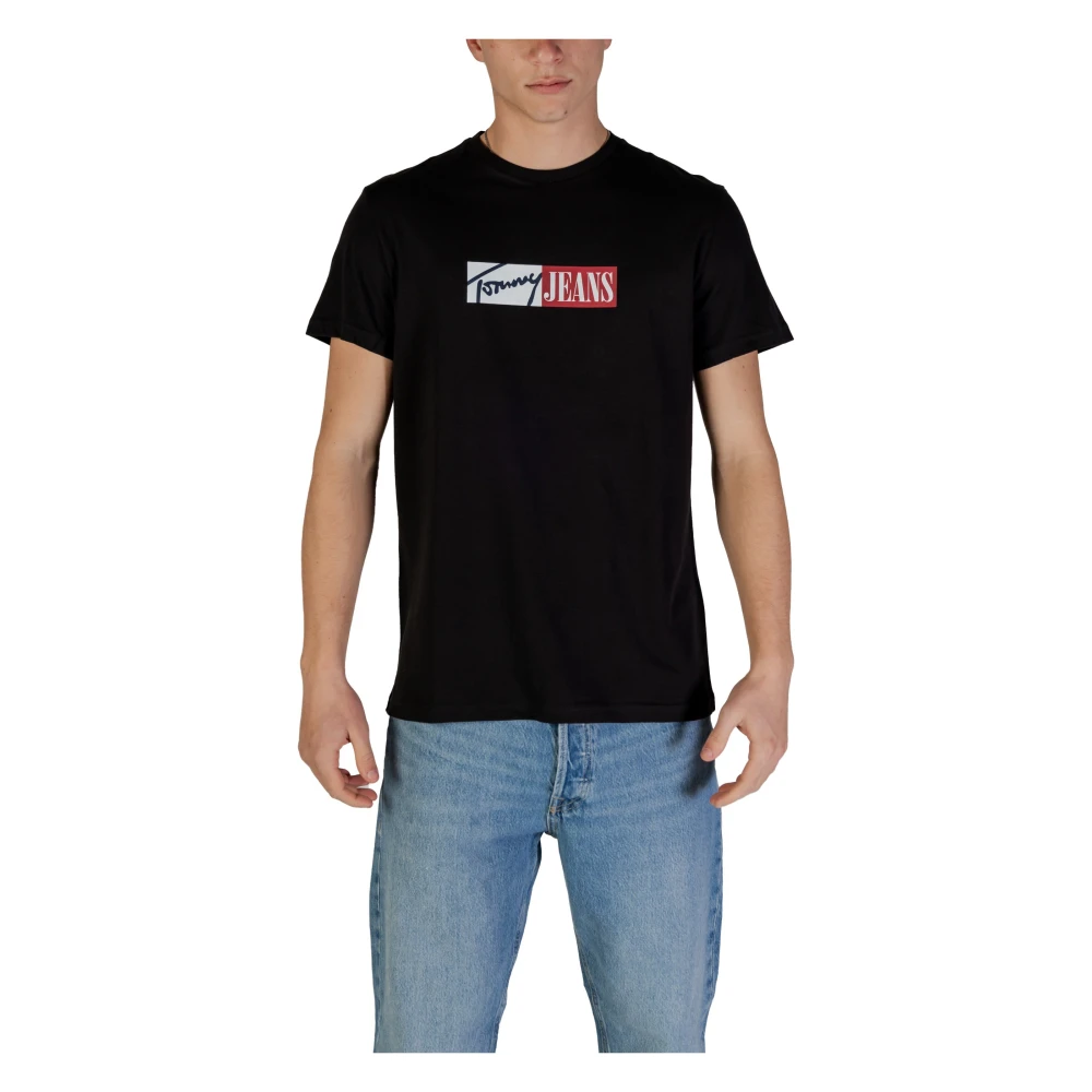 Tommy Jeans Stijlvol Bedrukt Katoenen T-Shirt Black Heren