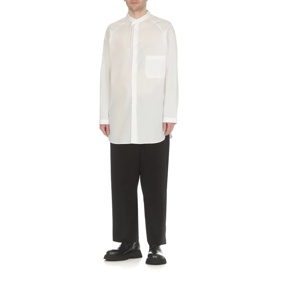 Yohji Yamamoto Witte Katoenen Mandarin Kraag Shirt White Heren