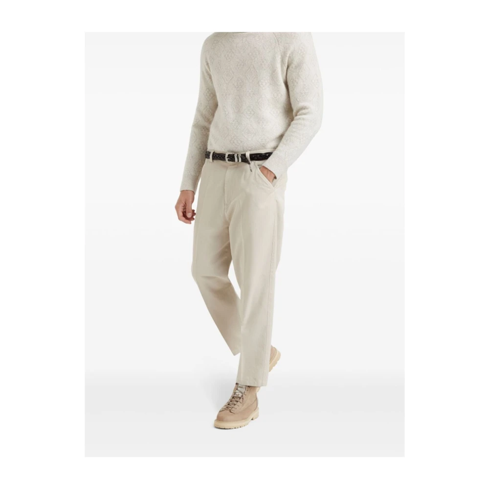 BRUNELLO CUCINELLI Beige Katoenen Broek met Voorknoop Beige Heren