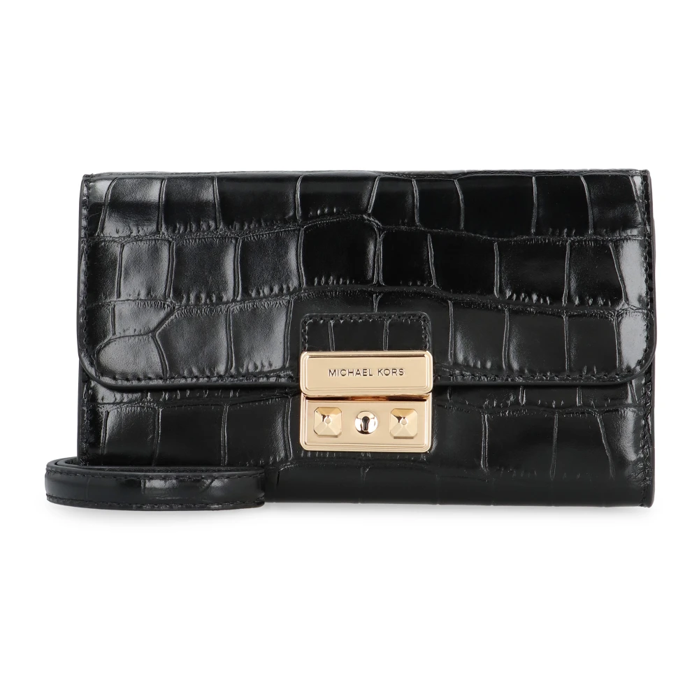 Michael Kors Croco Lederen Portemonnee met Ketting Black Dames