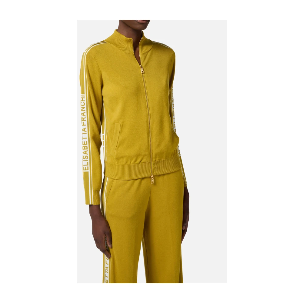Elisabetta Franchi Gele Sweatshirt met Ritssluiting en Grafisch Logo Yellow Dames
