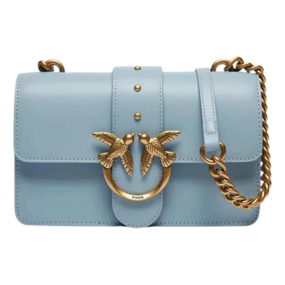 Pinko Love Birds Leren Tas met Diamanten Gesp Blue Dames