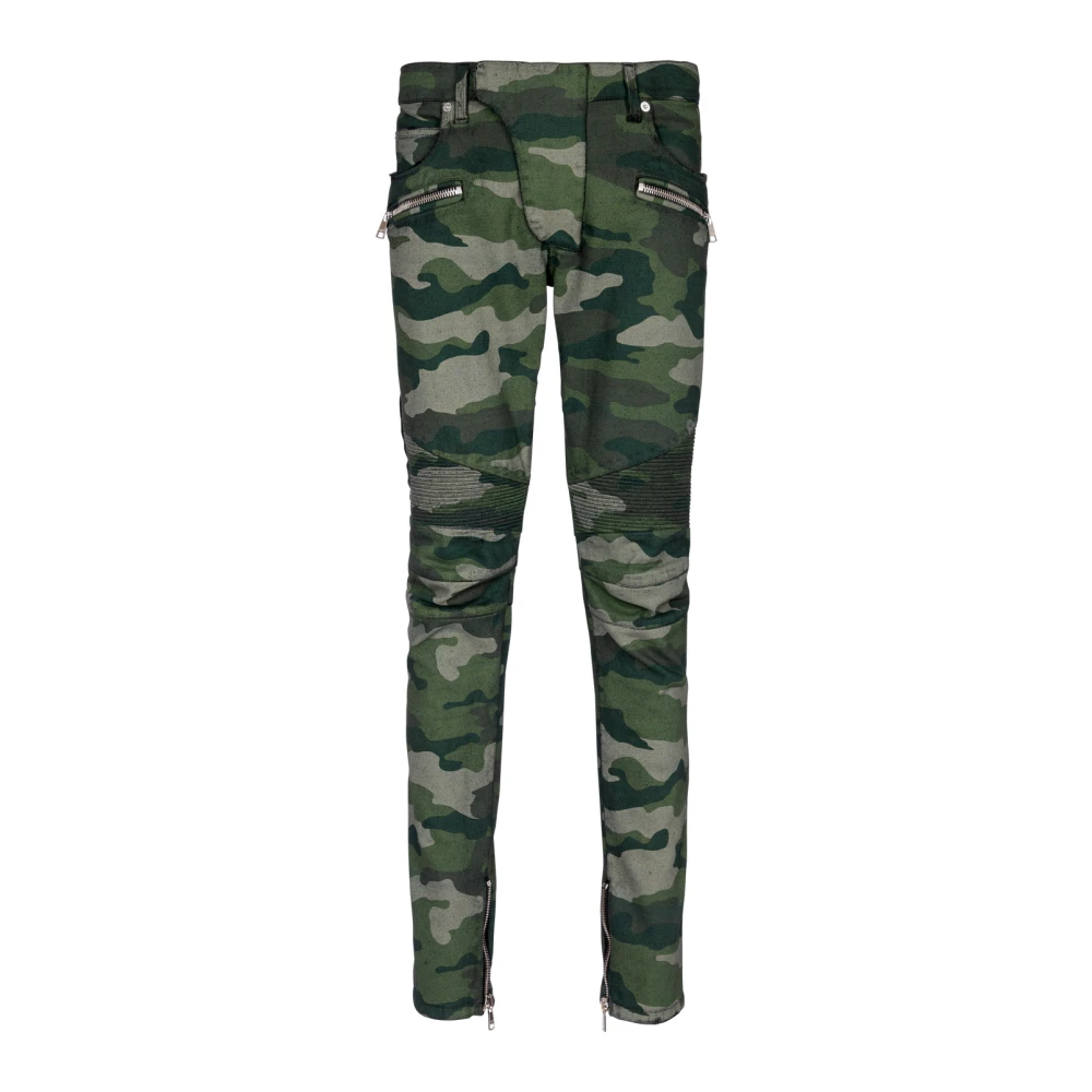 Balmain Slim-fit jeans i kamouflagemönstrad denim med ribbade detaljer Green, Herr