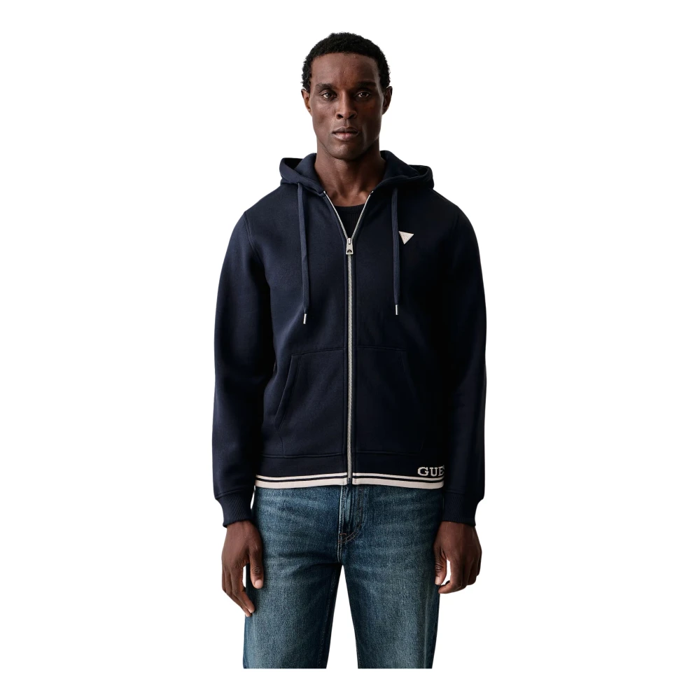 Guess Uomo Bleu Felpa Con Cerniera A Cappuccio Classic - Immagine 2