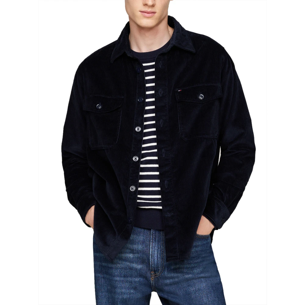Tommy Hilfiger Blauw Fluweel Overshirt Shirt Blue Heren