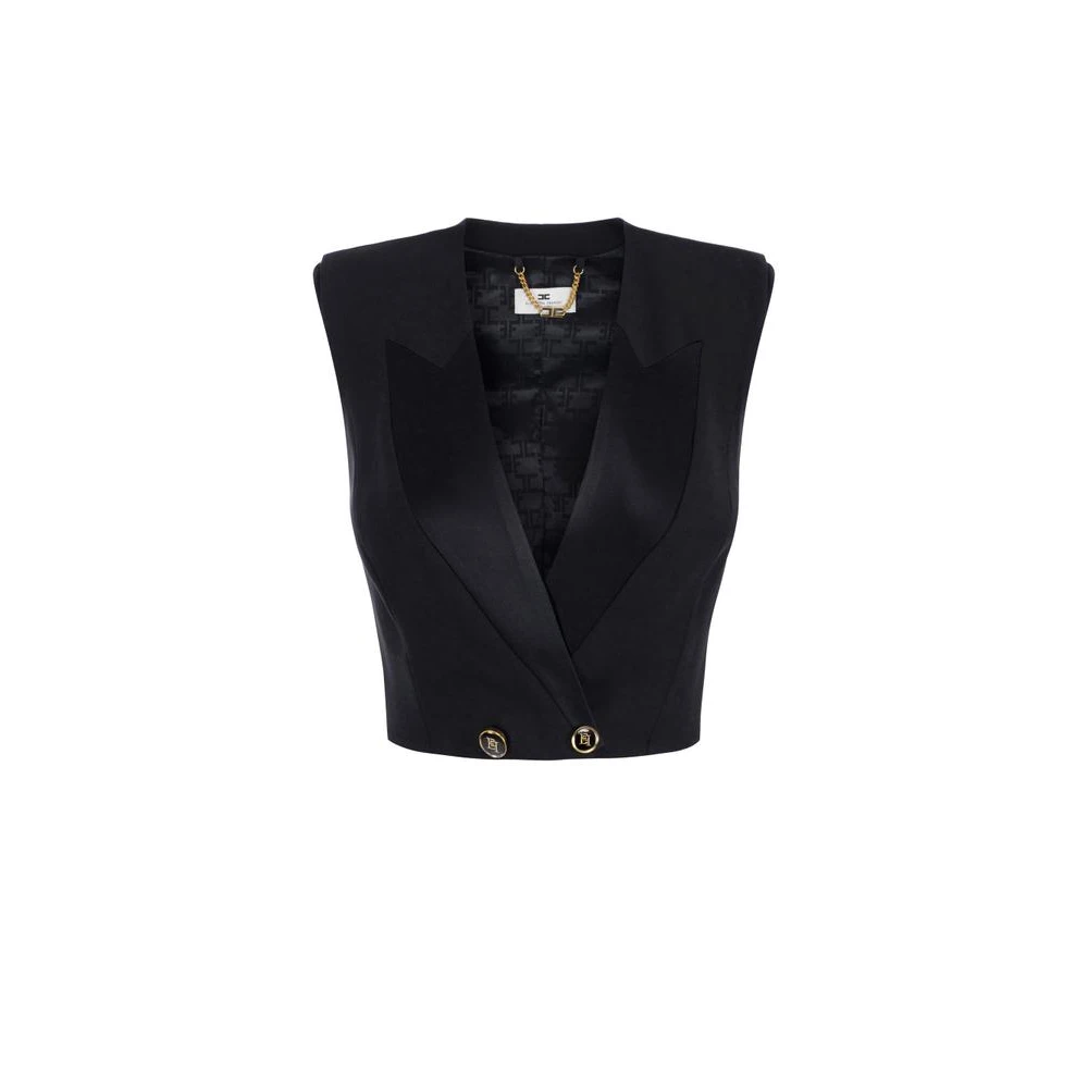 Elisabetta Franchi Women's Black Waistcoats, L, Crêpe Waistcoat With Satin Lapels
