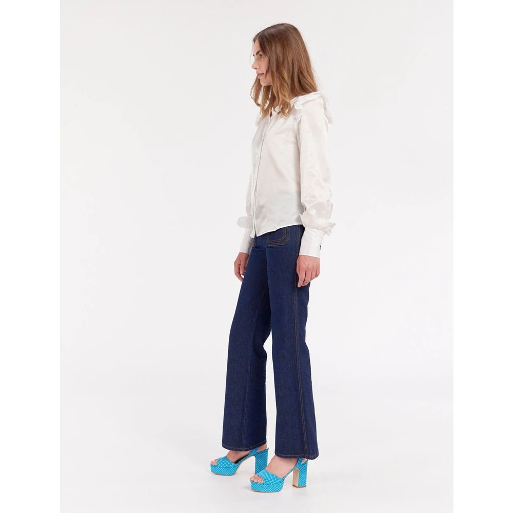 Ines De La Fressange Paris Moderne Gerimpelde Zijde Katoen Top White Dames