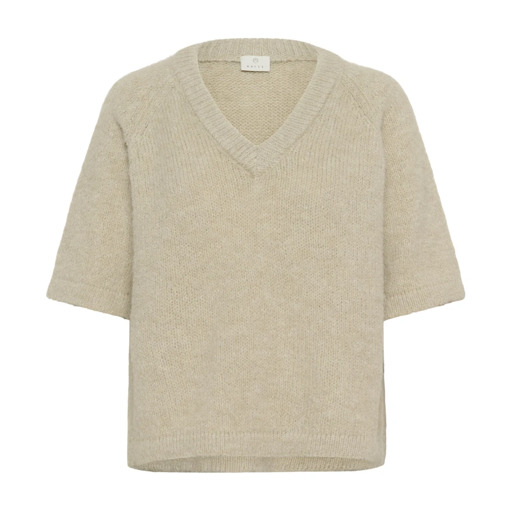 Kaffe Women's Beige V-Neck Knitwear,, V-Neck Pullover Jumper Feather Gray Melange 2XL
