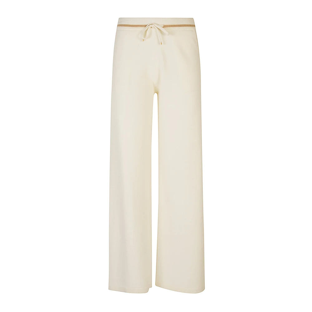 Eleventy Women's Beige Wide Trousers, M, Pantalone Maglia Tipping