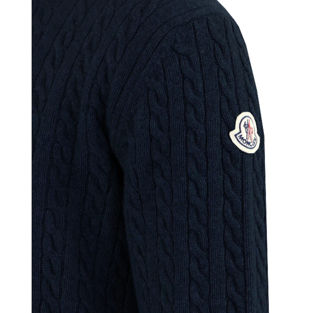 Moncler Cable-Knit Wool Jumper Blauw Blue Heren