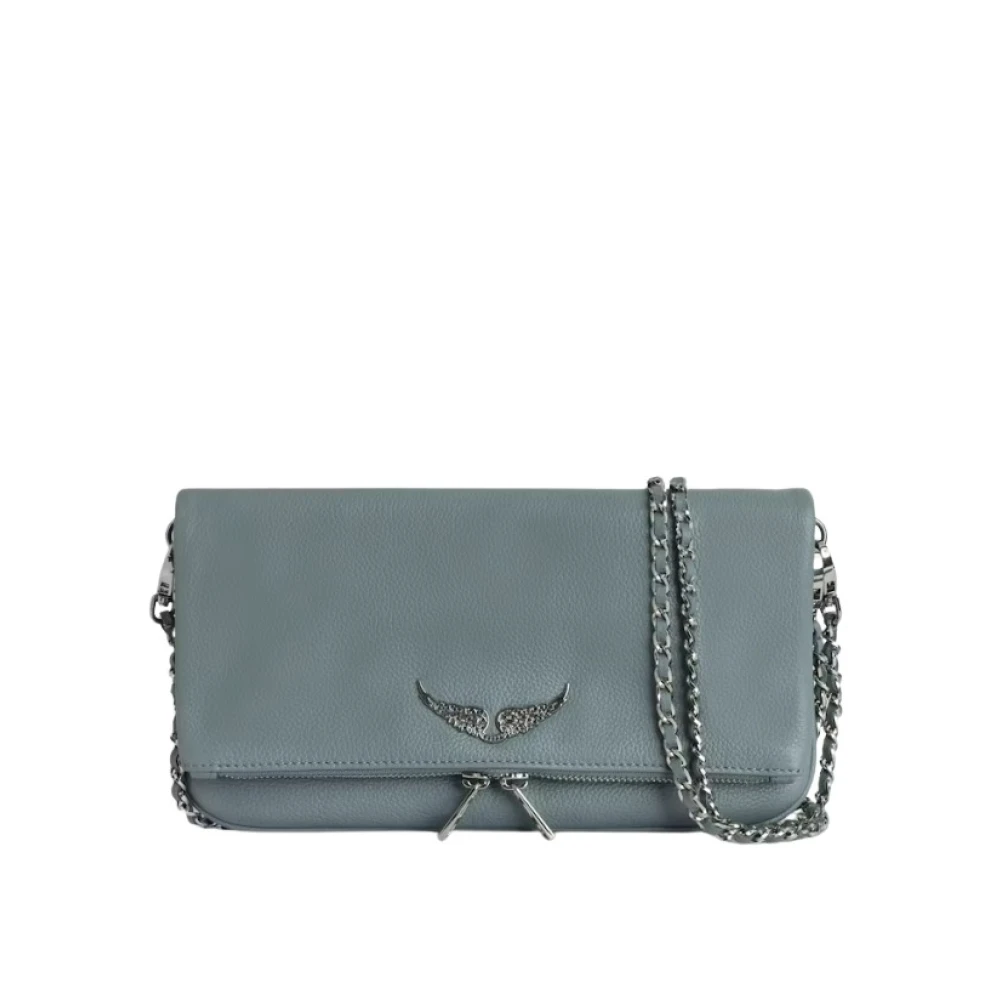 Zadig & Voltaire Grijze Leren Clutch met Strass Vleugels Gray Dames