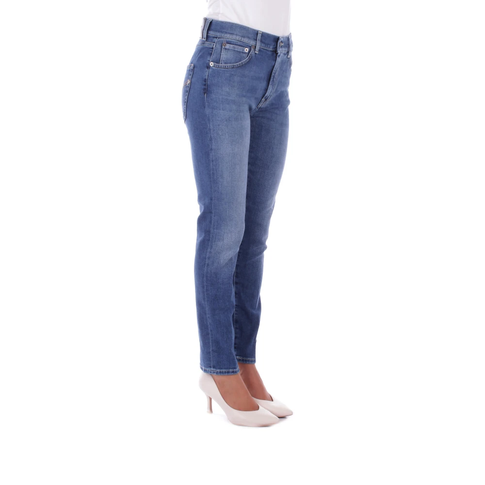 Dondup Slim Fit Denim Jeans met Logo Blue Dames