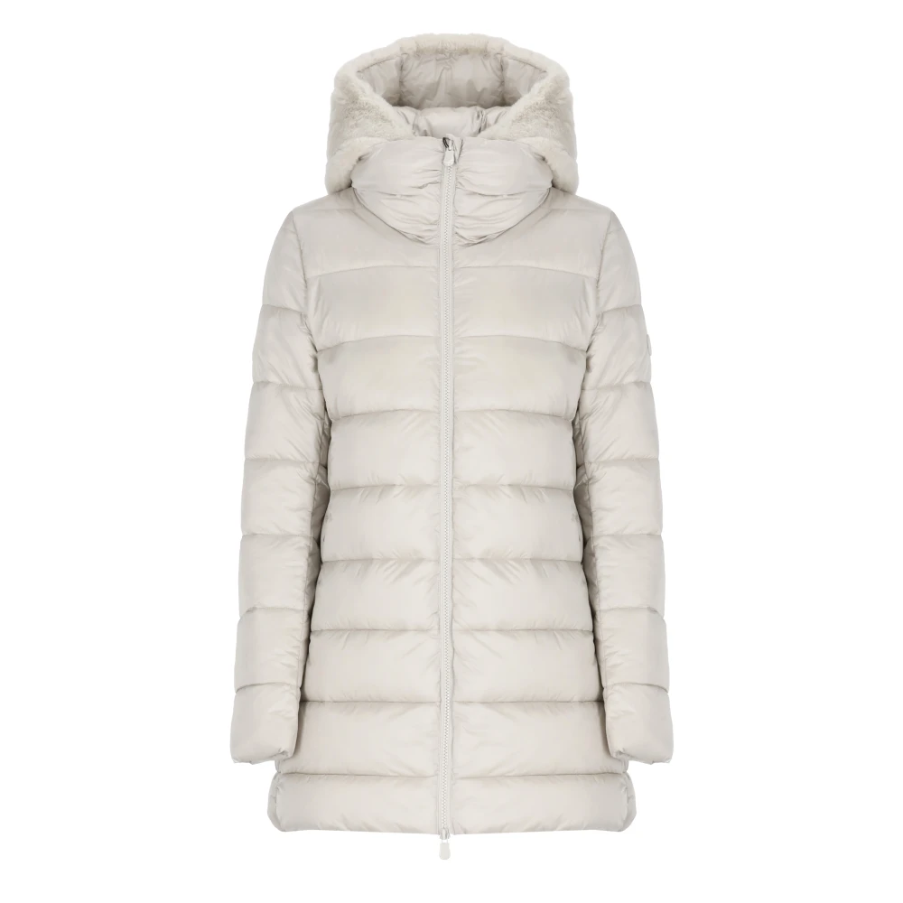 Save The Duck Beige Gewatteerde Jas met Nep Bont Capuchon Beige Dames