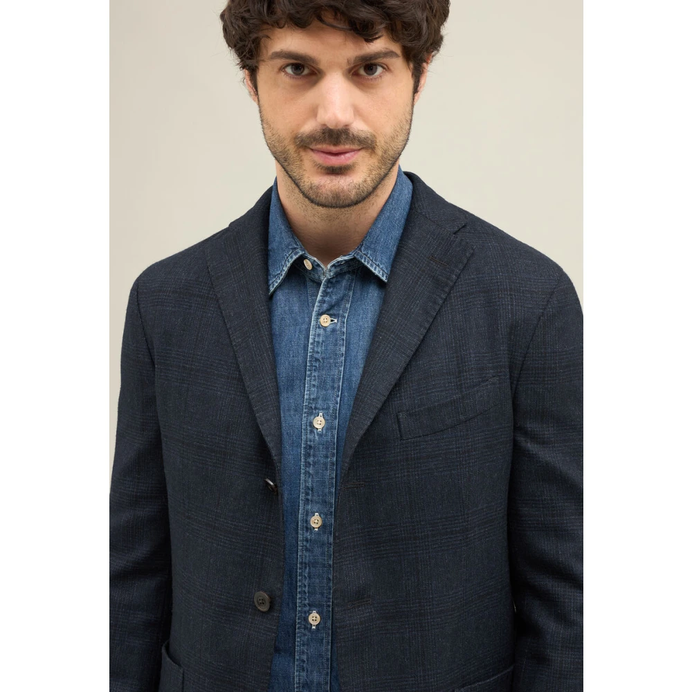 Boglioli Garment Dyed Prince of Wales Wool K-Jacket Blue Heren