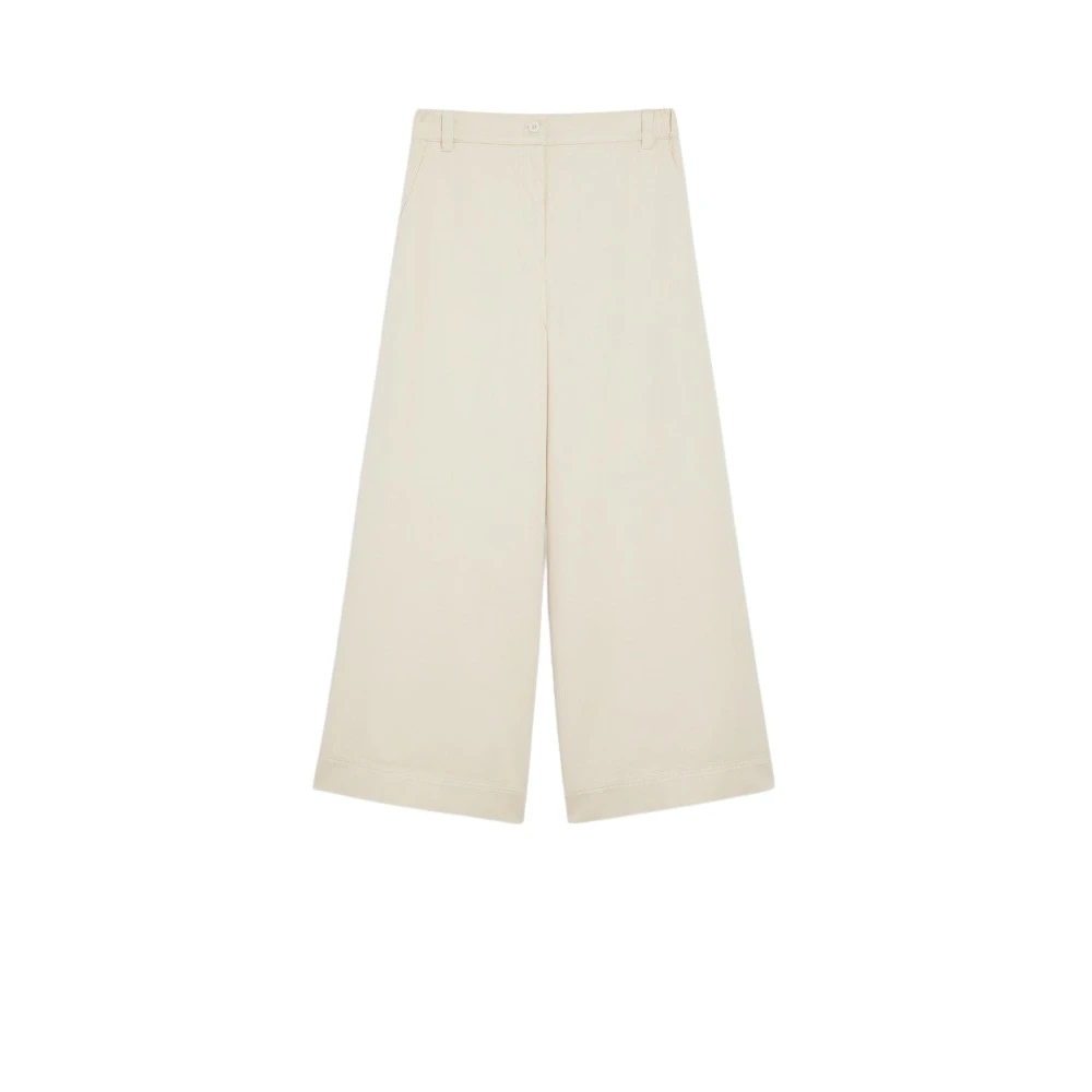 Max Mara Weekend Elegante Wijde Pijp Katoenen Broek Beige Dames