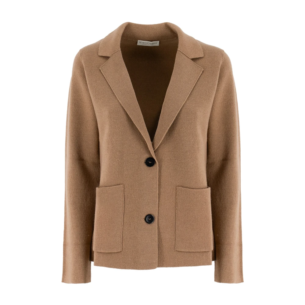 Le Tricot Perugia Elegante gebreide blazer met reverskraag Brown Dames
