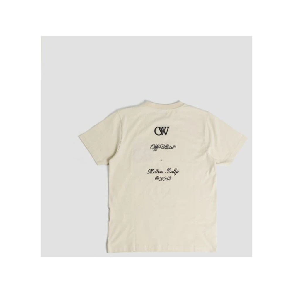 Off White Beige Slim Fit Tee-Shirt met Geborduurd Logo Beige Heren