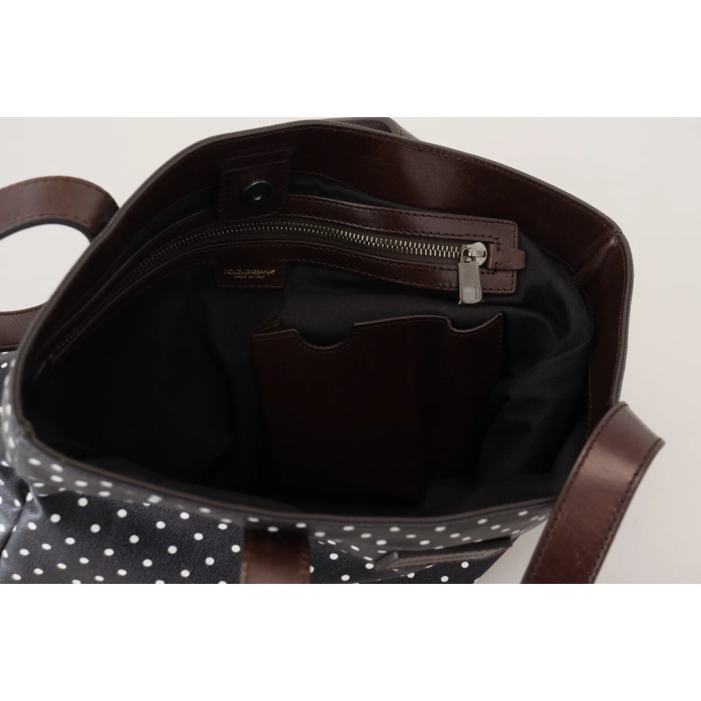Dolce & Gabbana Zwart Witte Polka Dot Canvas Winkel Tote Tas Black Dames