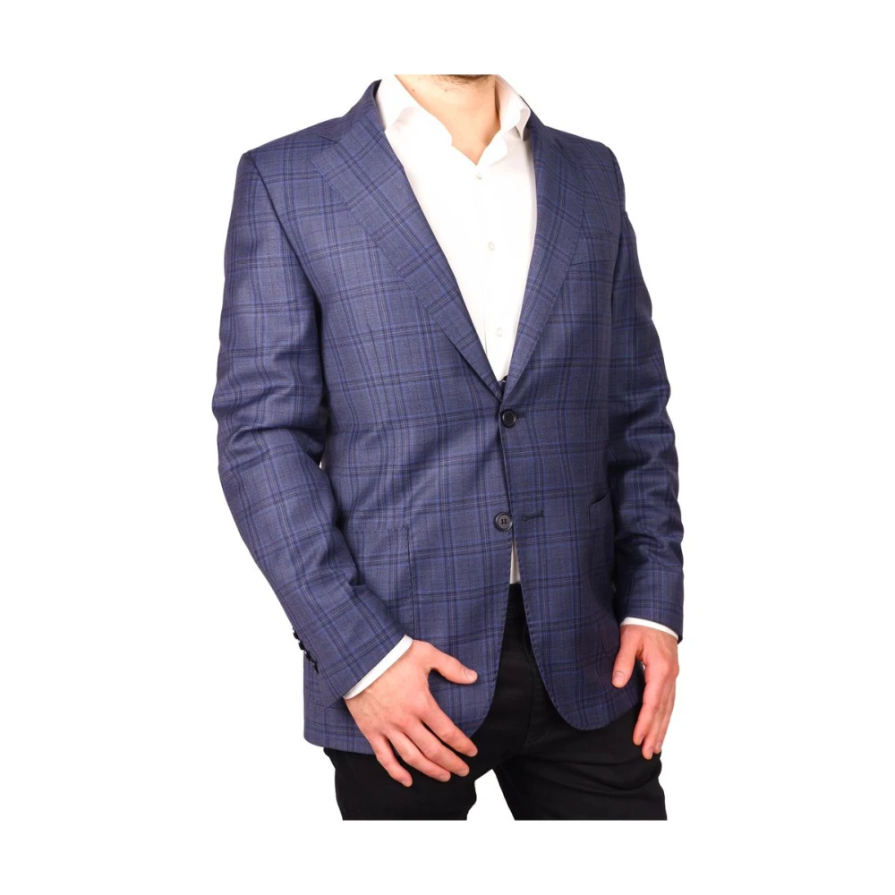 Made in Italia Blauwe Wollen Blazer met Ruitpatroon Blue Heren