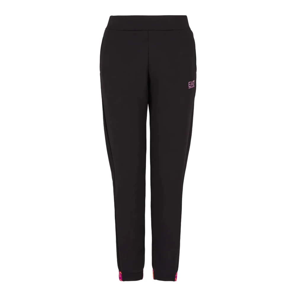 Emporio Armani EA7 Zwarte Logo Serie Katoenen Jogger Broek Black Dames