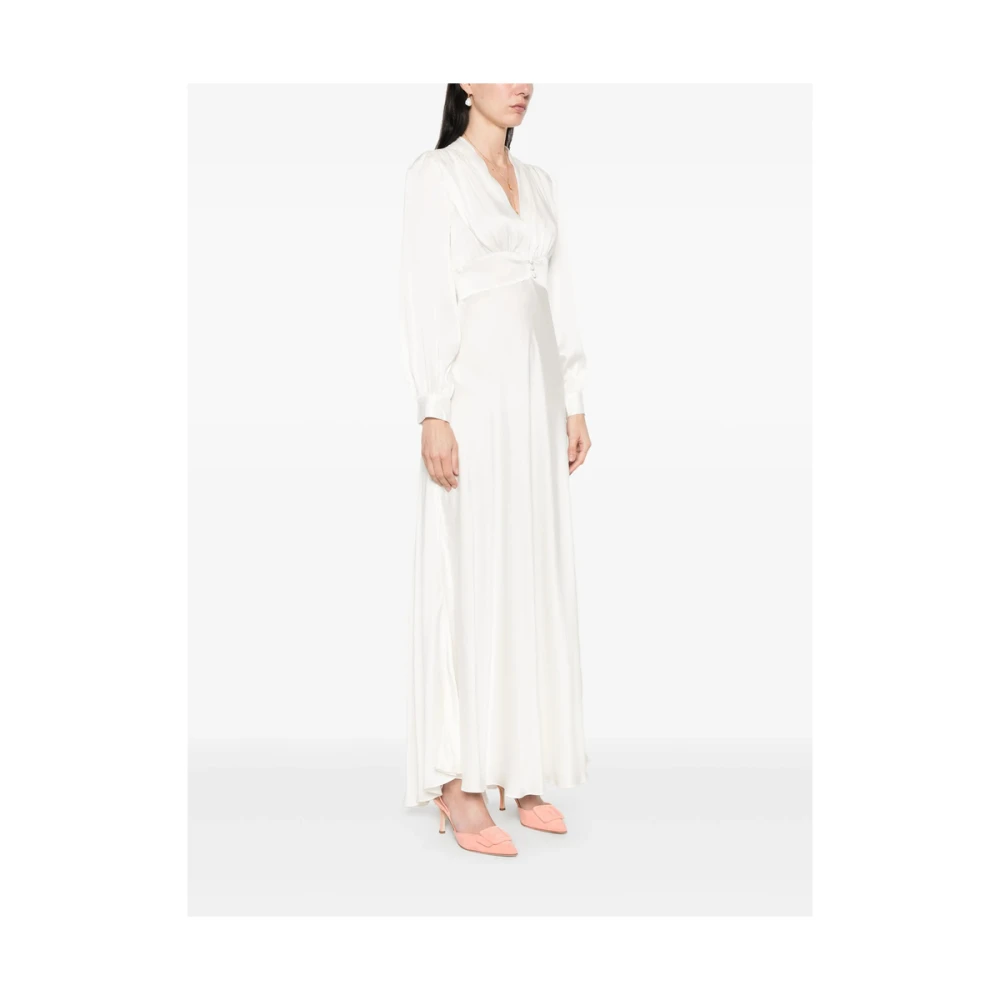 Rixo Witte V-hals Jurk met Geknoopte Manchetten White Dames