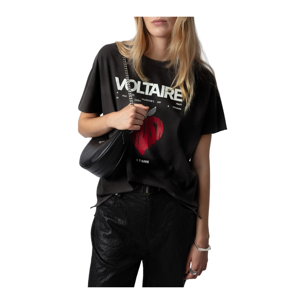 Zadig & Voltaire Donkergrijze Katoenen T-shirt met Strass Details Black Dames