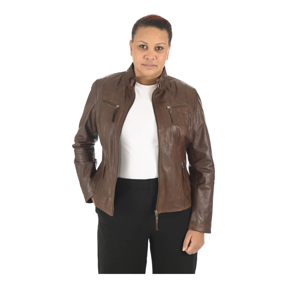La Canadienne Bruin Leren Comfort Blouson Jas Brown Dames