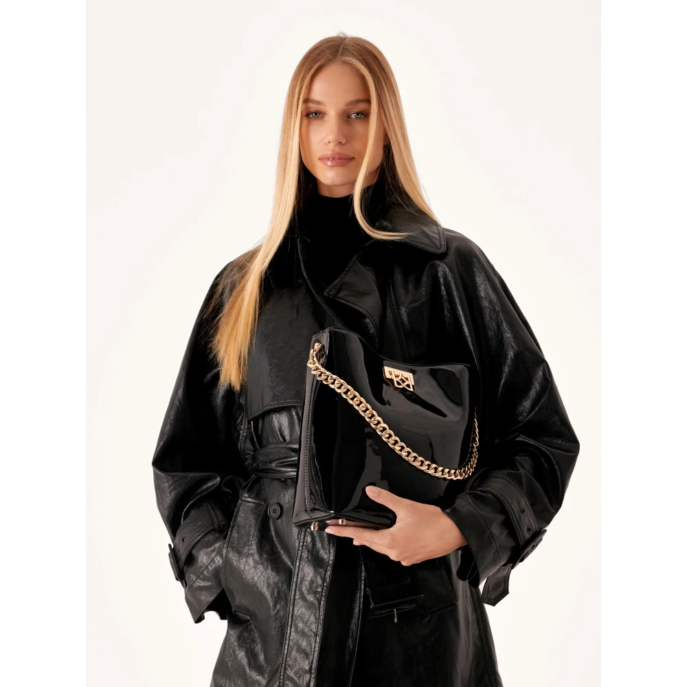 Kazar Gelakte handtas met ketting en scharnierende sluiting Black Dames