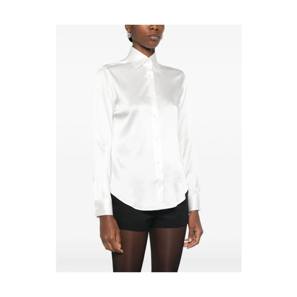 Mazzarelli Witte Zijdeblend Satijnen Overhemd White Dames