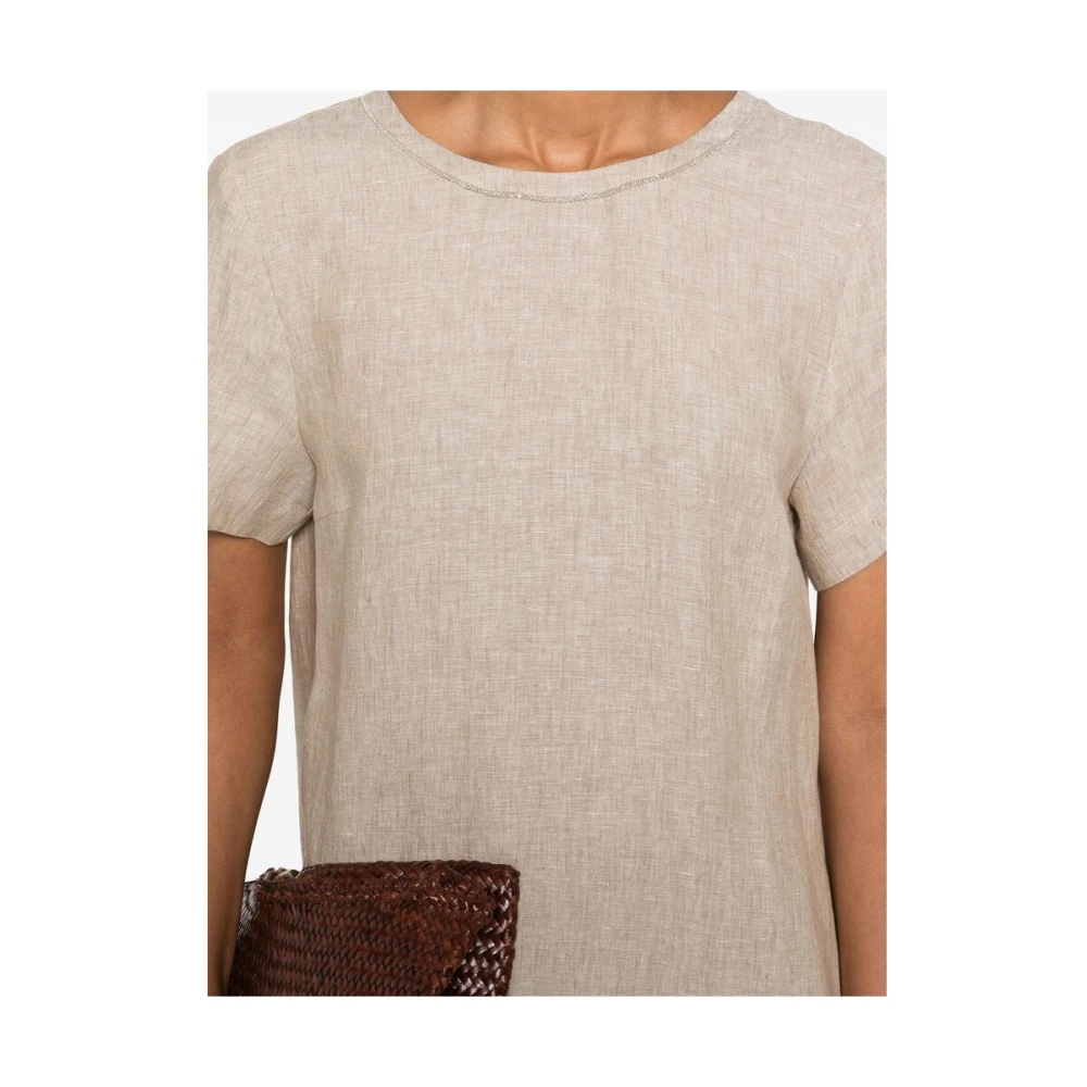 PESERICO Beige Jurk met Zakken en Ronde Hals Beige Dames