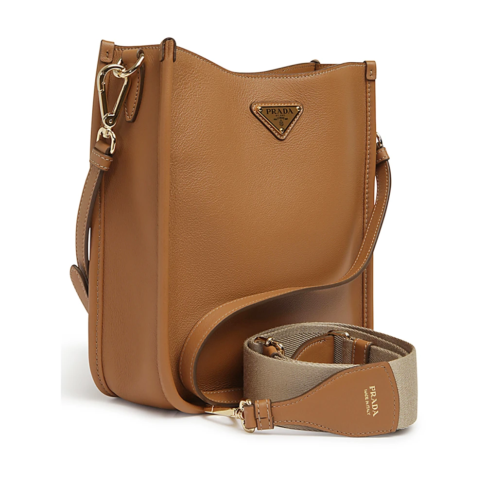Prada Hazelnoot Leren Schoudertas met Iconisch Logo Brown Dames