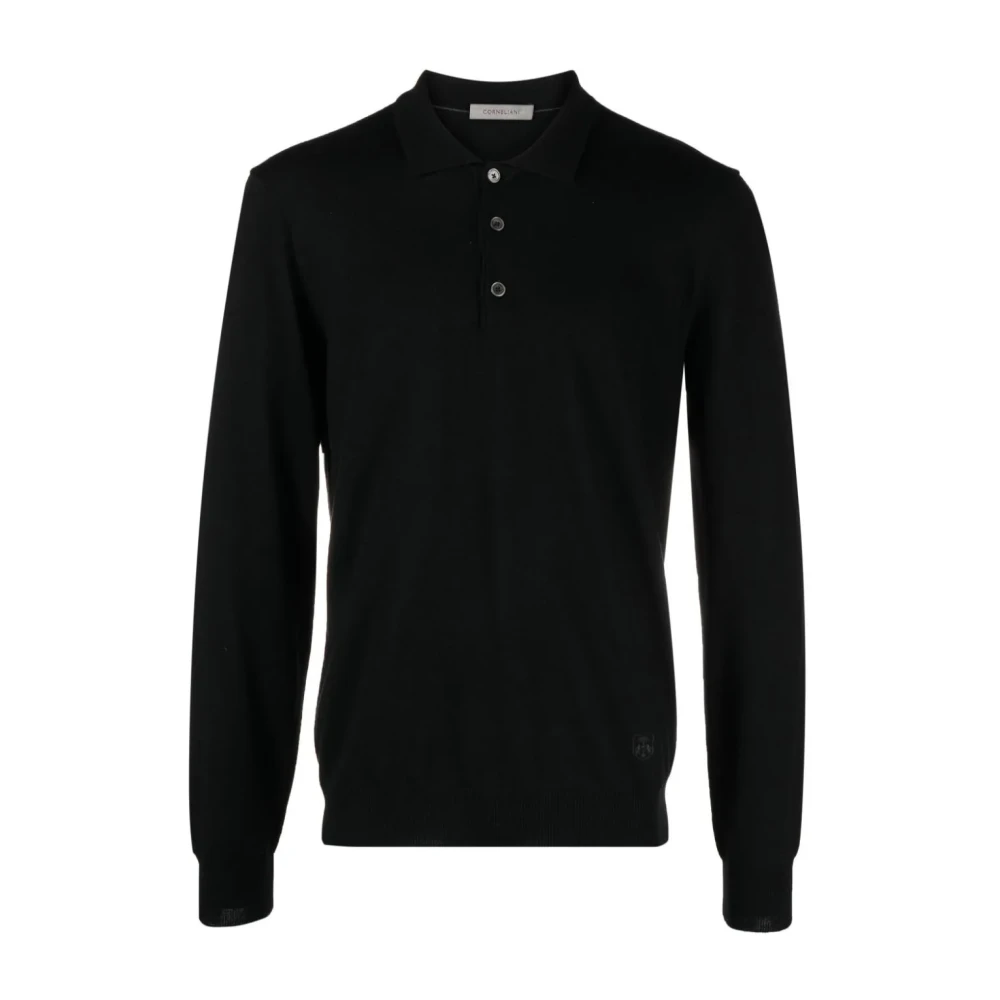 Corneliani Gebreide wollen poloshirt Black Heren