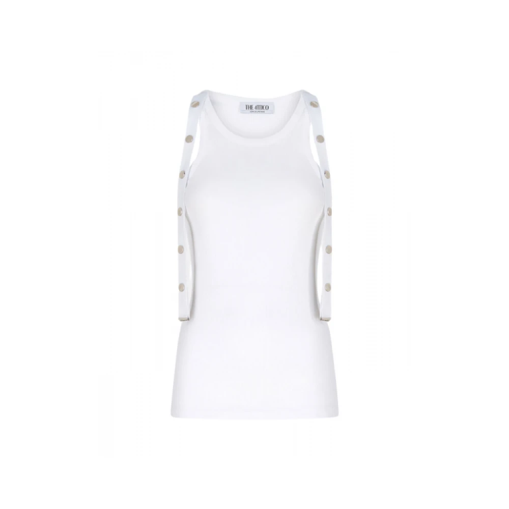 The Attico Witte Geribbelde Tanktop met Metalen Drukknopen White Dames