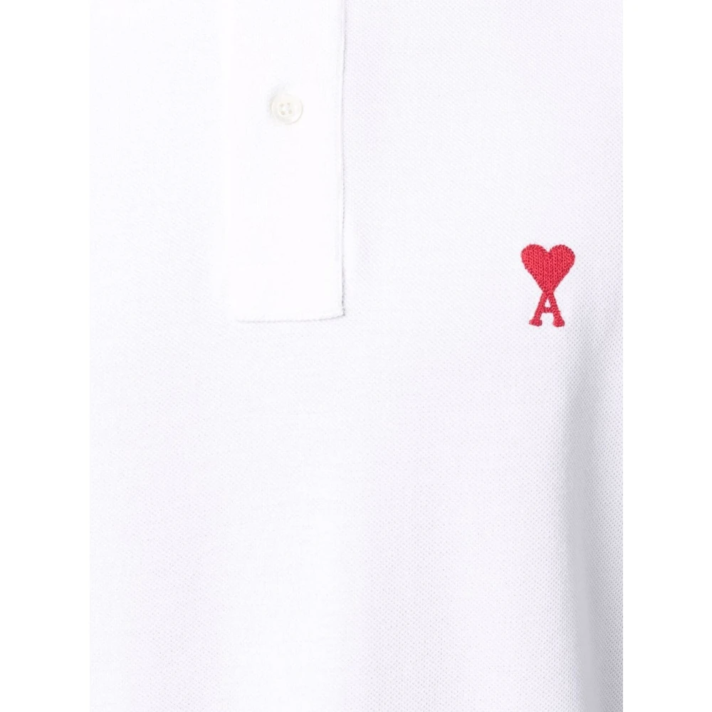 Ami Paris Rood Logo Witte Polo Shirt White Heren